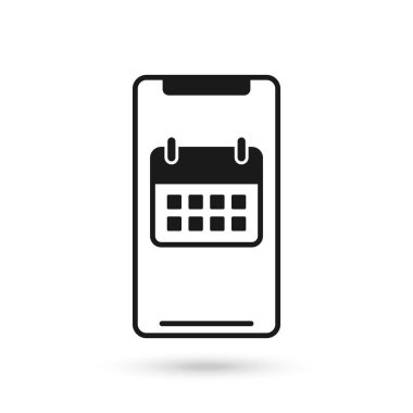 Takvim simgesine sahip cep telefonu düz tasarım simgesi