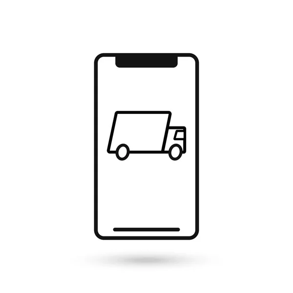 Icône Design Plat Téléphone Portable Avec Panneau Camion Livraison — Image vectorielle