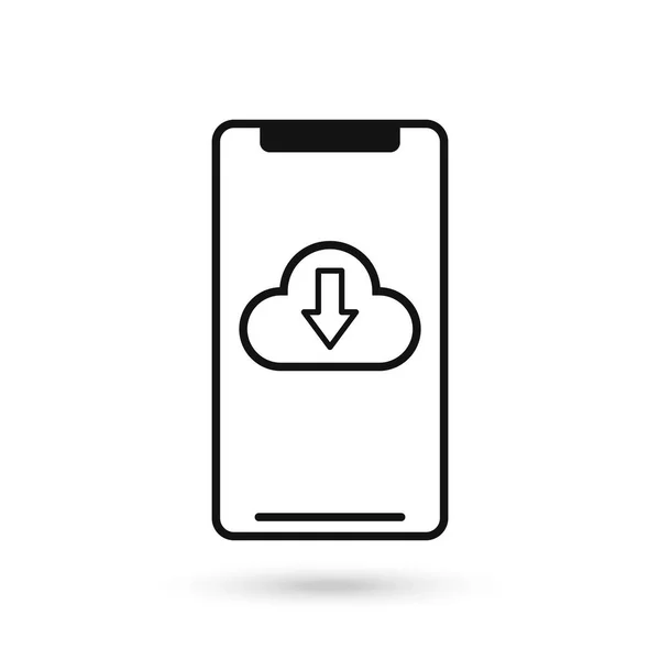 Icône Design Plat Pour Téléphone Portable Avec Panneau Téléchargement Cloud — Image vectorielle