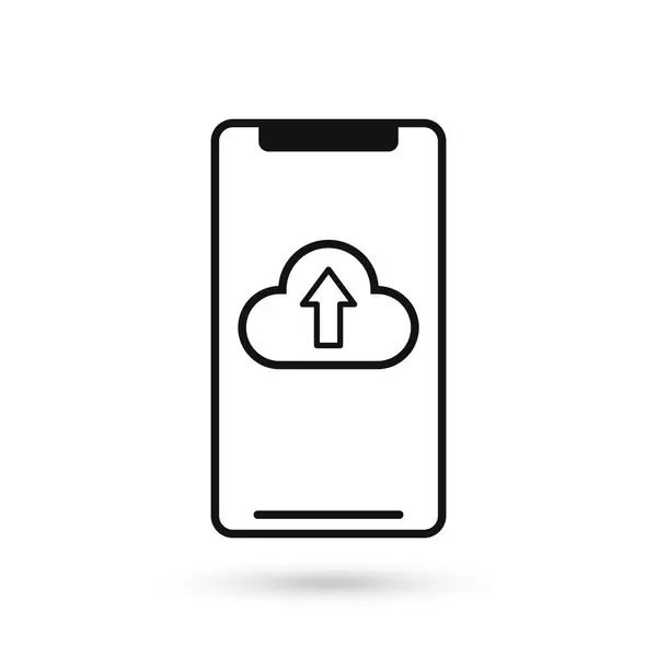 Icona Design Piatto Del Telefono Cellulare Con Segno Upload Cloud — Vettoriale Stock