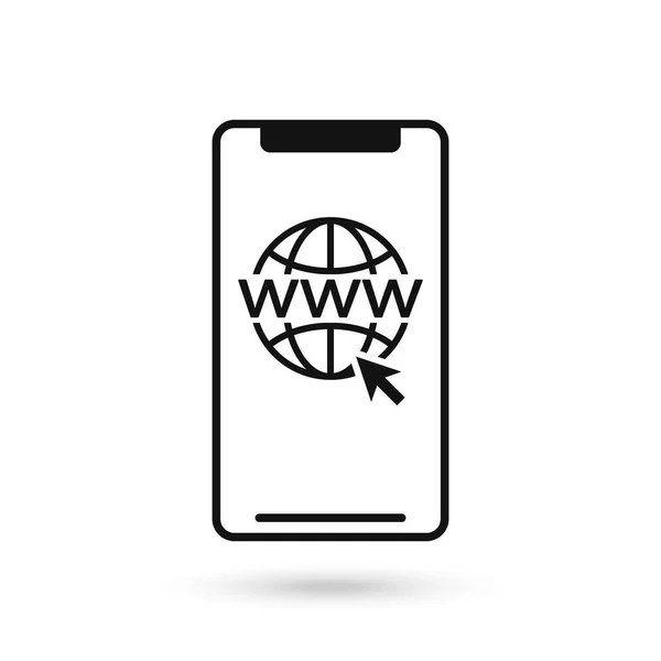 Icono Diseño Plano Teléfono Móvil Con Signo Globo Www — Vector de stock