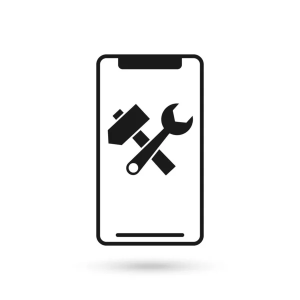 Mobile Phone Flat Design Crossed Hammer Wrench Spanner Icon — Stock Vector