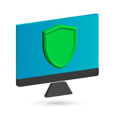 Bilgisayar koruması 3B simge düz tasarım vektörü