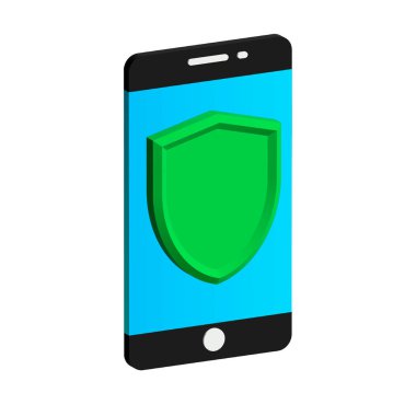 Asma kilitli akıllı telefon koruma simgesi, 3 boyutlu tasarım.