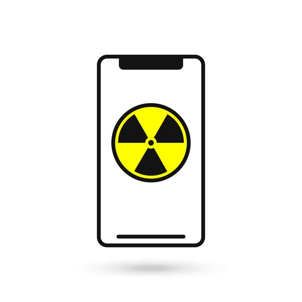 Mobile Phone Flat Design Radiation Sign — Stock Vector