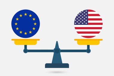 Scales balancing the EU and the USA flag. Vector illustration.