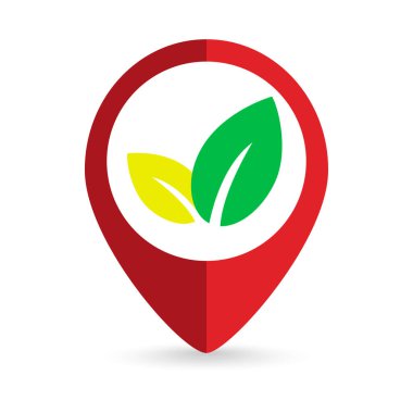 Yaprak ikonlu harita işaretleyici. Vektör illüstrasyonu.