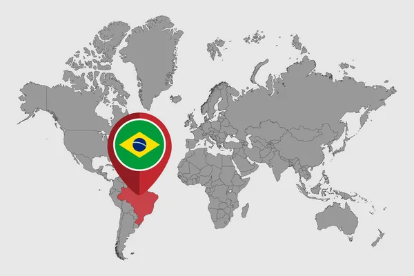 Mapa Pino Com Bandeira Brasil Mapa Mundo Ilustração Vetorial —  Vetores de Stock