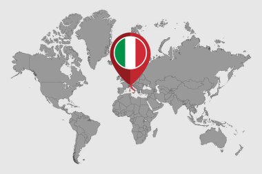 Pin map with Italy flag on world map.Vector illustration.