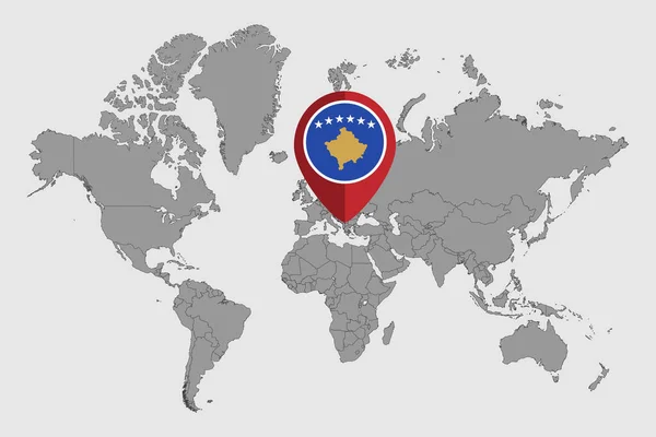 Pin Karte Mit Kosovo Flagge Auf Weltkarte Vektorillustration — Stockvektor