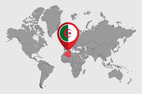 Pin Map Algéria Zászló Világtérképen Vektorillusztráció — Stock Vector