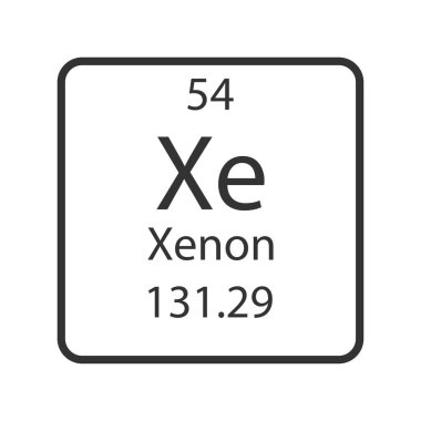 Xenon sembolü. Periyodik tablonun kimyasal elementi. Vektör illüstrasyonu.