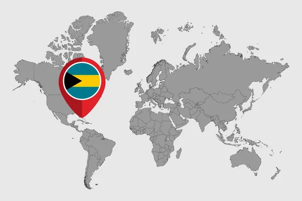 Mapa-múndi com bandeira de portugal no alfinete com o nome do país em fundo  cinza