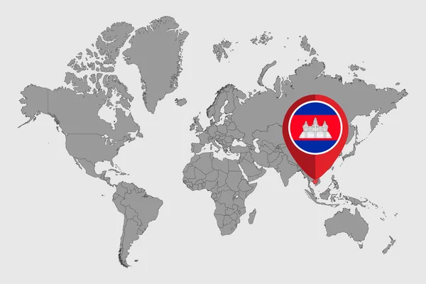 Mappa Con Bandiera Cambogiana Sulla Mappa Del Mondo Illustrazione Vettoriale — Vettoriale Stock