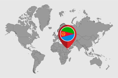 Dünya haritasında Eritre bayrağı olan pin haritası. Vektör illüstrasyonu.