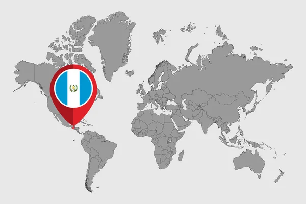 Mapa Pin Con Bandera Guatemala Mapa Mundial Ilustración Vectorial — Vector de stock