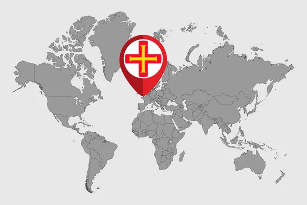 Mappa Pin Con Bandiera Guernsey Sulla Mappa Del Mondo Illustrazione — Vettoriale Stock