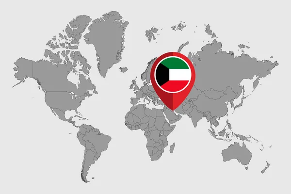Mapa Pino Com Bandeira Kuwait Mapa Mundo Ilustração Vetorial — Vetor de Stock