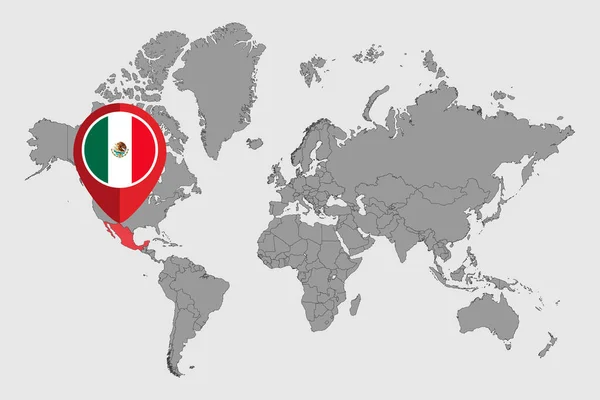 Mapa Pino Com Bandeira México Mapa Mundo Ilustração Vetorial — Vetor de Stock