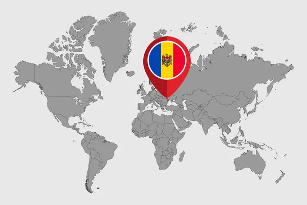 Mapa Pin Con Bandera Moldavia Mapa Mundial Ilustración Vectorial — Archivo Imágenes Vectoriales