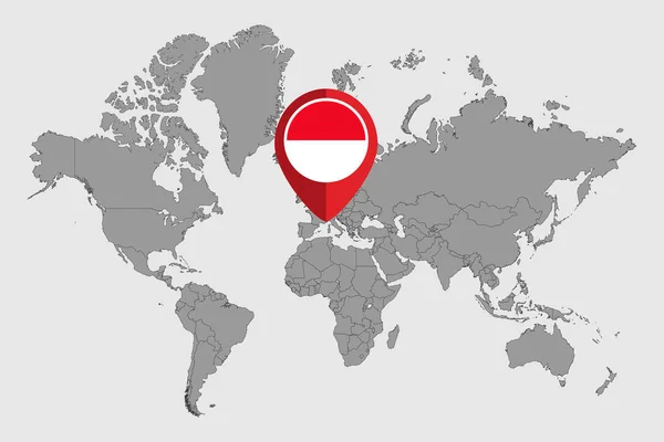世界地図上でモナコの旗とピンマップ ベクターイラスト — ストックベクタ
