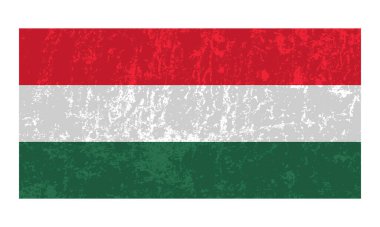 Macaristan grunge bayrağı, resmi renkler ve oran. Vektör illüstrasyonu.