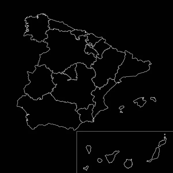 Regiões Espanha Mapeiam Com Ilhas Canárias Ilustração Vetorial — Vetor de Stock