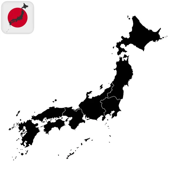 Japán Térkép Régiókkal Vektorillusztráció — Stock Vector