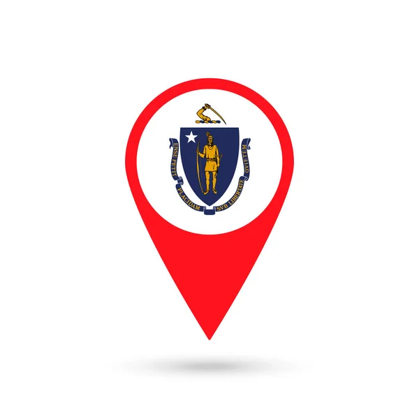 Kaart Wijzer Met Vlag Van Massachusetts Vectorillustratie — Stockvector