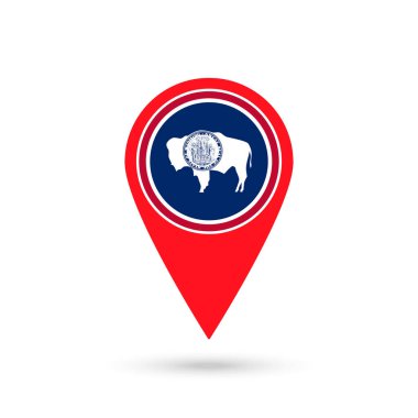 Wyoming bayrağıyla harita işaretleyici. Vektör illüstrasyonu.