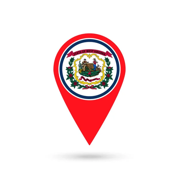 Ponteiro Mapa Com Bandeira Virgínia Ocidental Ilustração Vetorial — Vetor de Stock
