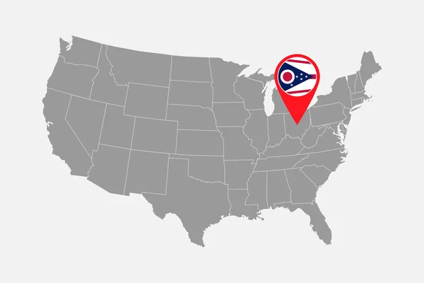 オハイオ州の旗で地図ポインタ ベクターイラスト — ストックベクタ
