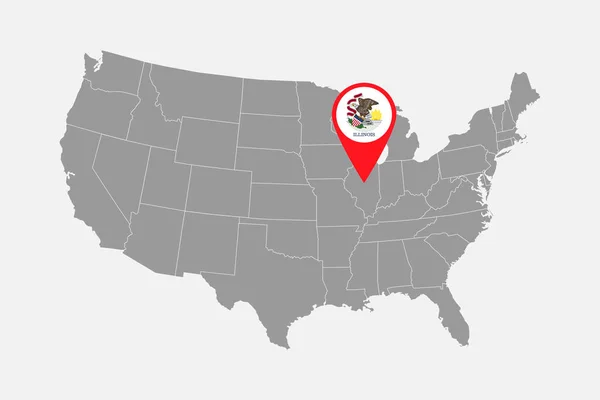 イリノイ州の旗で地図ポインタ ベクターイラスト — ストックベクタ