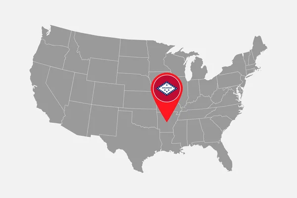 アーカンソー州の旗で地図ポインタ ベクターイラスト — ストックベクタ
