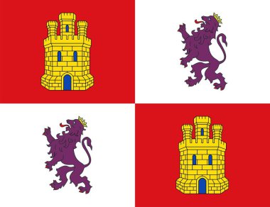 Kastilya ve Leon bayrağı, İspanya özerk topluluğu. Vektör illüstrasyonu.
