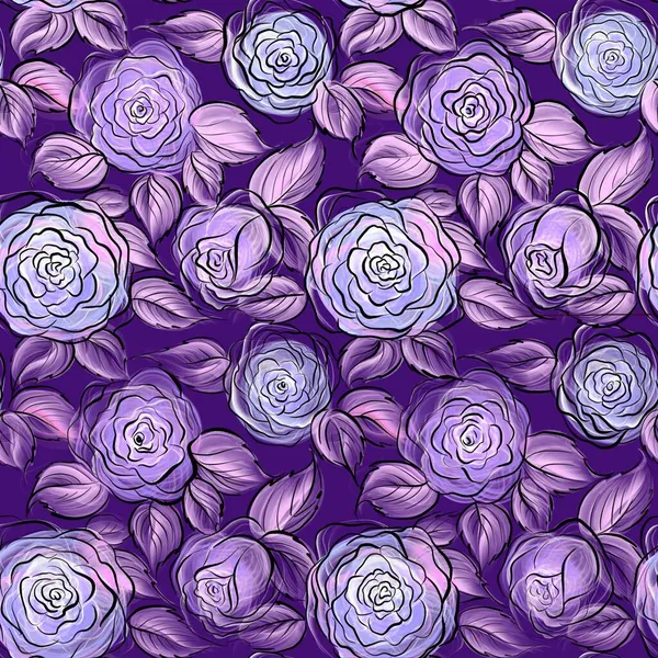 Rose Flowers Decorative Pattern Seamless Pattern Dark Brown Background — Stock Photo, Image