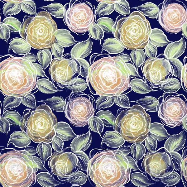 Rose Flowers Decorative Pattern Seamless Pattern Dark Brown Background — Stock Photo, Image