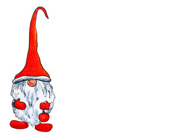 Küçük elf cücesi Noel Baba 'nın yardımcı çizimi beyaz arka planda izole edilmiş.