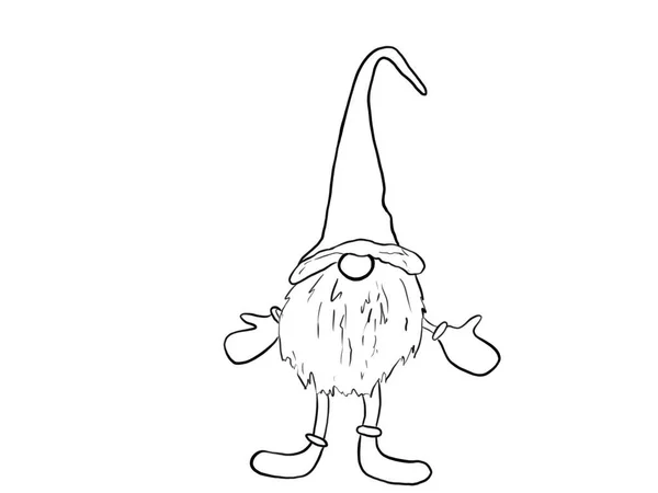 Liten Nisse Gnome Tomtens Hjälpare Illustration Kontur Tecknad Stil Isolerad — Stockfoto