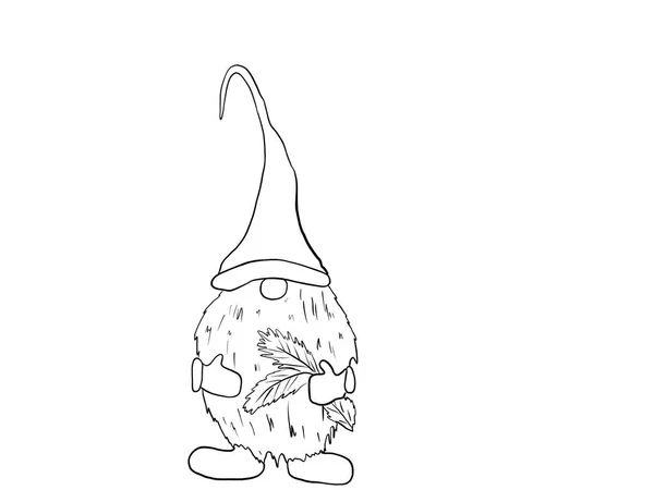 Liten Nisse Gnome Tomtens Hjälpare Illustration Kontur Tecknad Stil Isolerad — Stockfoto