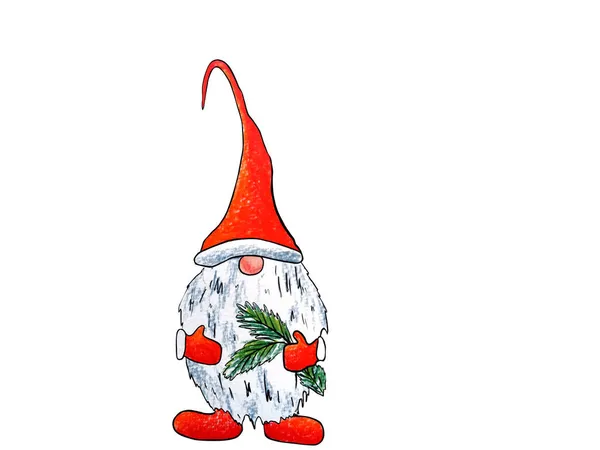 Liten Nisse Gnome Tomtens Hjälpare Illustration Tecknad Stil Isolerad Vit — Stockfoto