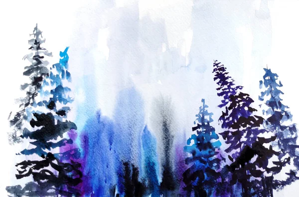 Watercolor Winter Forest Hand Painted Illustration — Stock Photo, Image