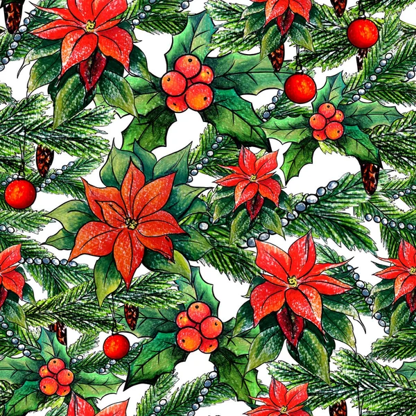 Пуансеттія Різдвяна Квітка Безшовний Візерунок — стокове фото