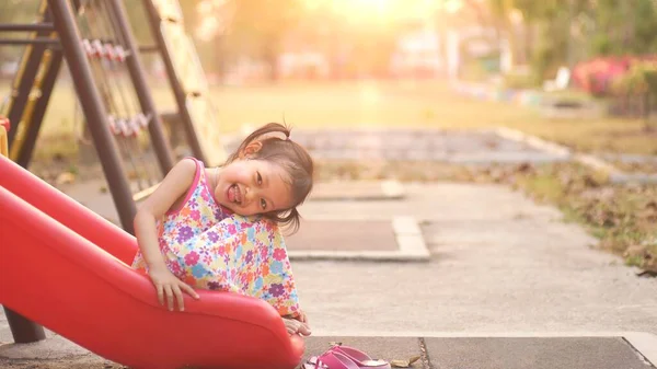 Smile Little Girl Play Outdoor Playground Kids Play School Kindergarten — Stockfoto