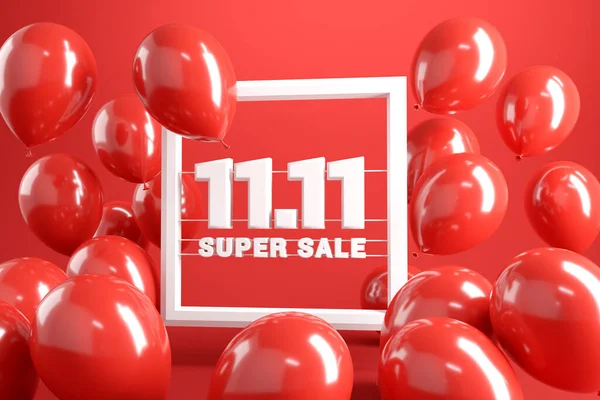 11ショッピング日超販売 世界のショッピング世界の日赤の背景に販売 11オンラインクレイジー販売 3Dレンダリング — ストック写真