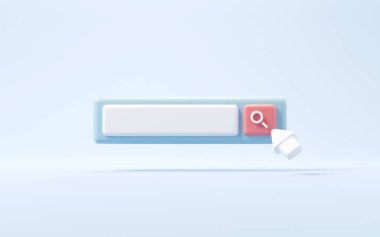 Arkaplandaki boş arama çubuğunda minimal arama ya da büyütme camına basan ok, tarama veri internet konseptini arıyor. 3d oluşturma, boşluğu kopyala.