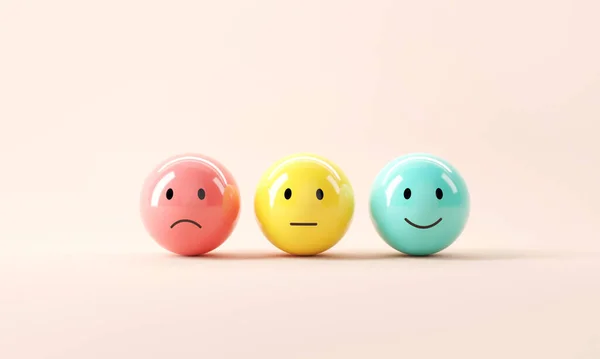 Conjunto Emoticonos Emoji Con Estado Ánimo Triste Feliz Evaluación Aumentar — Foto de Stock