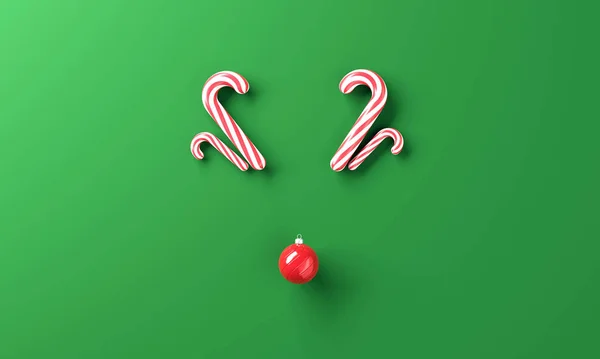 メリークリスマスとキャンディとクリスマスボールから作られた最小限のトナカイ — ストック写真