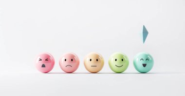 Mutlu ruh hali, değerlendirme, artış oranı, müşteri deneyimi, memnuniyet ve en iyi hizmet derecelendirme konsepti olan 3D 'yi seçin..