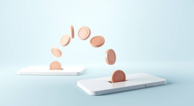 Akıllı telefonlardan para transferi. Bozuk paralar bir cep telefonundan diğerine geçiyor. Kablosuz olarak para gönderip almak, 3D görüntüleme. Cep telefonu cüzdanı.